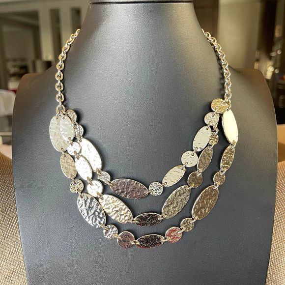 Ann Taylor Multi Chain hammered silver tone necklace - Picture 3 of 4